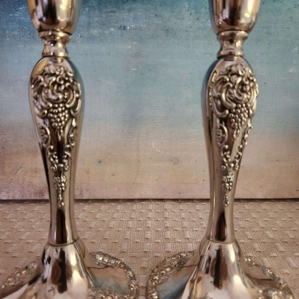 VTG Godinger Mid Century Baroque Style Set of(2) Candlesticks Ornate Silverplate